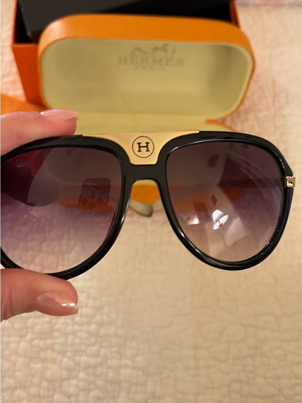 Hermes Black and Gold Oversized Aviator Sunglasses - Picture 3 of 7